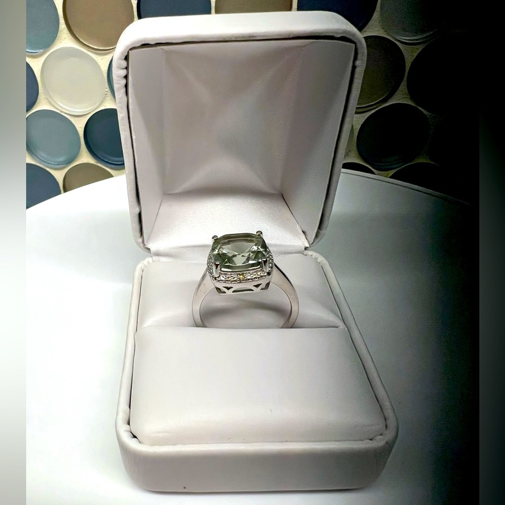 💎Cushion cut 4.11 ct green amethyst & diamond ring💎 - Picture 3 of 5